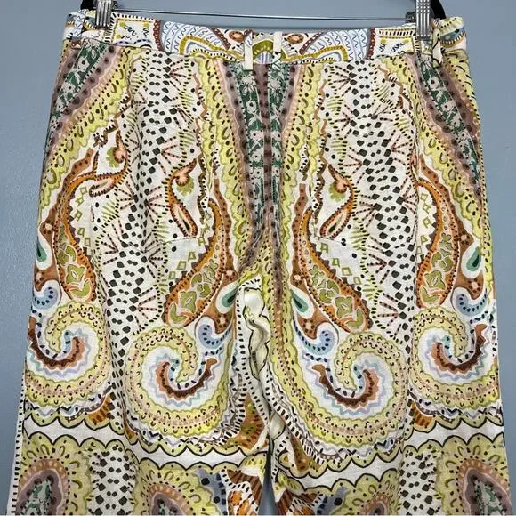 Zara Linen Blend Abstract Paisley Mini Flare Trouser Pant Women’s Size XL - Picture 6 of 14